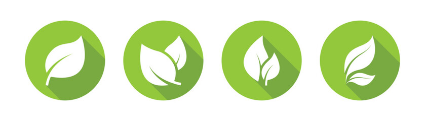 Collection of green leaf vector icons with shadows. Natural organic illustration leaf logotype. Green eco-friendly logo. Vector illustration.