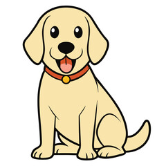 A cute cartoon dog is sitting and wearing a collar