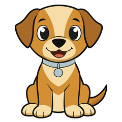 Fototapeta premium A cute cartoon puppy is sitting and smiling sweetly