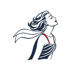 Elegant Retro Woman Profile, Windblown Hair, Nautical Dress, Hopeful Mood