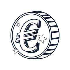 Euro Coin Icon:  Bold Line Art,  Financial Success,  Modern Design
