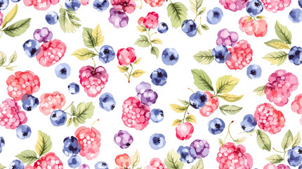 Watercolor pattern berries on white background