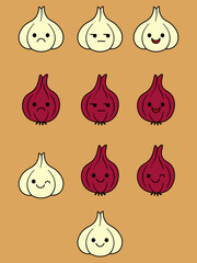 cute garlic onion emotion icons
