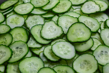 Freshly sliced cucumbers A close-up view