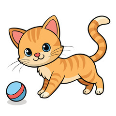 Obraz premium A playful orange tabby kitten is ready to pounce on a ball