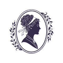 Elegant Vintage Woman Silhouette: Oval Frame, Floral Design