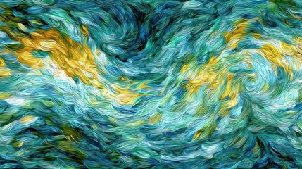 Obraz premium Abstract swirling artwork in teal, gold, and white