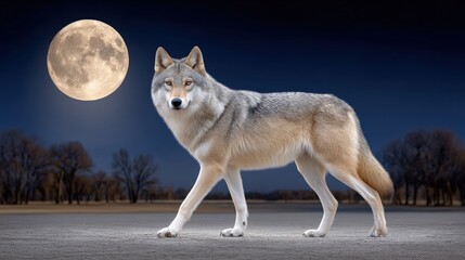 Obraz premium Majestic wolf stands proudly in a lush green field under the bright sunlight with a menacing stare and wild presence