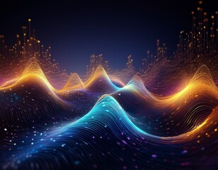 abstract 3d sound wave visualization with glittering particles