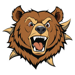 Fototapeta premium A ferocious brown bear growls with its sharp teeth showing