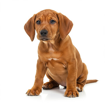 Adorable Redbone Coonhound Puppy Isolated on White Background in 8K Detail.