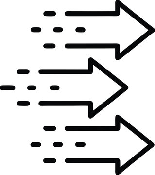 Three black arrows moving forward with motion lines speed direction