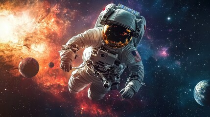 Fototapeta premium Astronaut adrift in a vibrant nebula
