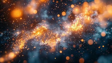 Fototapeta premium Glowing Particles in Cosmic Space with Stars and Light Effects