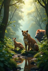 endangered species native habitat stunning wildlife living their natural environment under emphasizing biodiversity conservation, hallmark, nature, flora