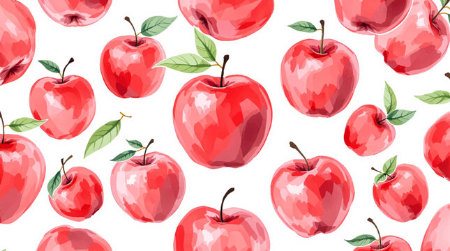 Watercolor pattern red apple white background vector	