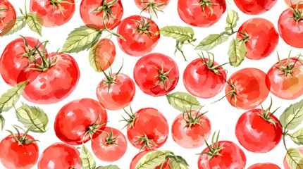 Watercolor pattern tomatoes on white background	