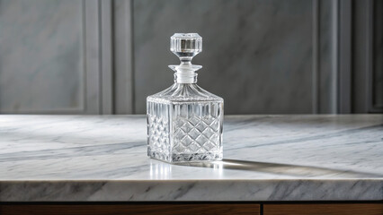American aristocracy emerged through generations of wealth. A crystal decanter on a marble surface, reflecting light and showcasing elegant design.