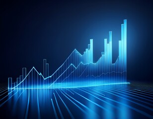 modern 3d visualization of blue growth chart on dark background