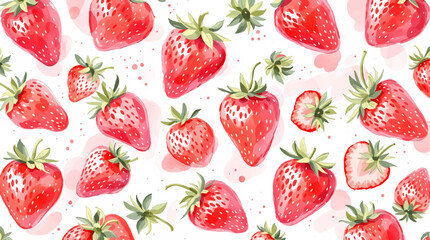 Watercolor background pattern strawberry on white background	