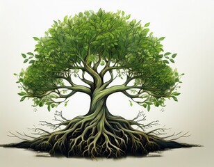green tree roots white background growth concept website banner