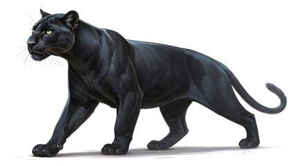 Fototapeta premium Majestic Black Panther Roaming on a White Background in Elegance