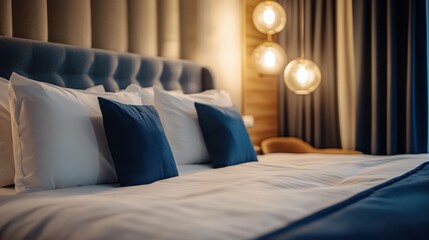 Cozy and Elegant Hotel Bedroom with Stylish Decor and Soft Lighting Featuring Plush Pillows and a Comfortable Bed for a Relaxing Stay Experience