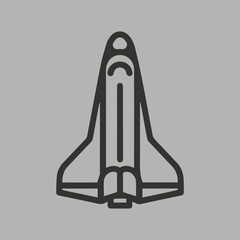 Stylized outline icon of a space shuttle against a neutral gray background