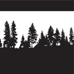Forest Silhouette Vector Art: Pine Tree Landscape Black & White Graphic
