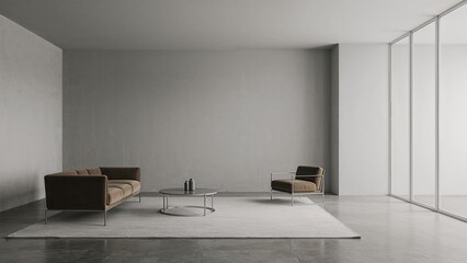 Spacious living room with gray background