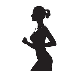 Silhouette of a Woman Jogging in Side Profile – Fitness Vector Illustration on White Background