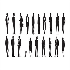 Diverse Business People Silhouettes, Corporate Workforce Collection, Professional Office Team Vector Pack, Staff Figure Set
