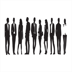 Diverse Business Group Silhouettes, Corporate Team Lineup, Professional Staff Vector, Office Workforce Assortment