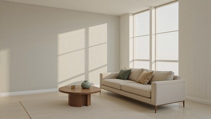 Spacious living room with gray background