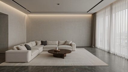 Spacious living room with gray background