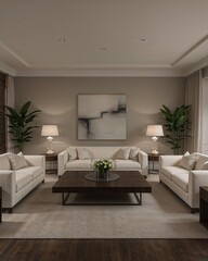 Spacious living room with gray background