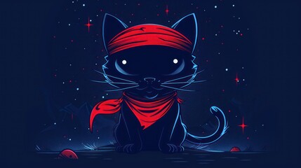 Mysterious Cat in Red Bandana