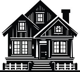 Beautiful residential house silhouette vector illustration on isolated white background
