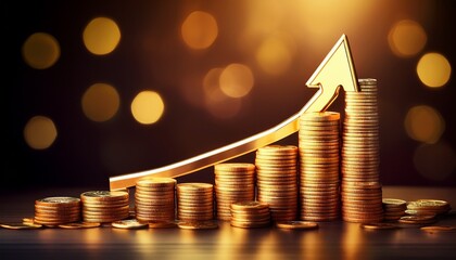 golden coins with ascending arrow signifying financial growth