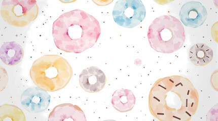 Watercolor background pattern donuts on white background
