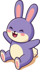 Fototapeta premium Purple Bunny Cartoon Character Sitting and Laughing Happy Cute Animal Vector Illustration
