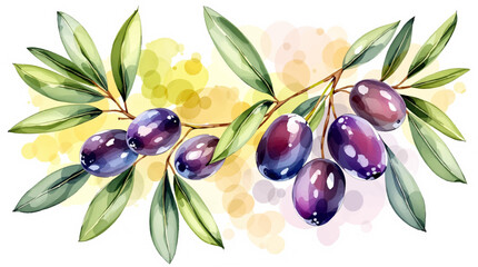 Watercolor pattern olives on white background	