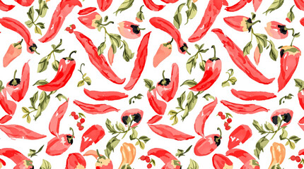 Watercolor pattern red pepper on white background vector