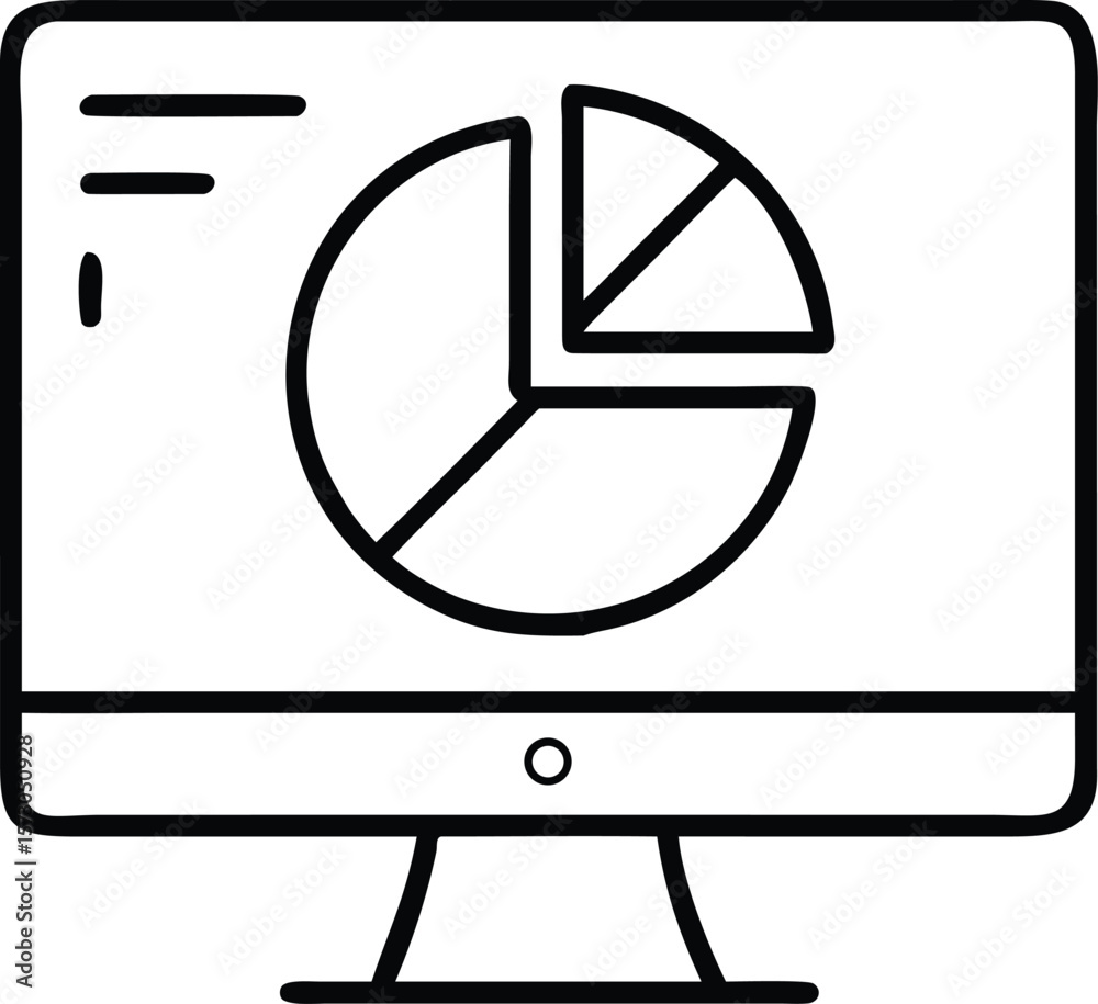 Poster clean line art icon of a pie chart with data segments and labels