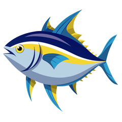 Stylized Yellowfin Tuna Illustration A Vibrant Depiction of a Marine Predator with Bold Colors and Sharp Lines Perfect for Educational or Decorative Purposes Isolated on