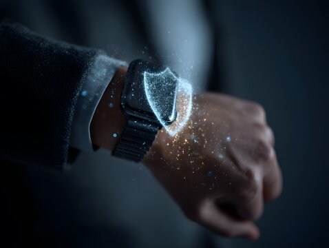 Futuristic Smartwatch with Digital Security Features and Effects