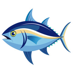 Stylized Tuna Fish Illustration with Blue and Yellow Accents Depicting a Marine Animal Swimming in the Ocean Suitable for Educational or Culinary Purposes on a
