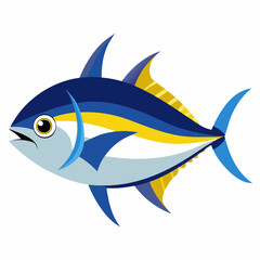 Stylized Tuna Illustration A vibrant depiction of a tuna fish showcasing its distinctive blue and yellow coloration sharp fins and streamlined body against a clean