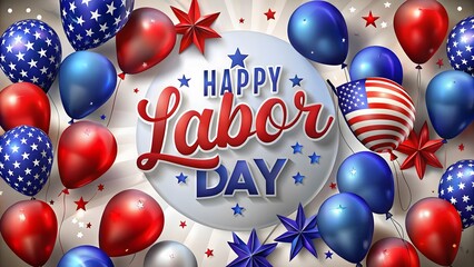 Happy Labor Day festive celebration with balloons and stars