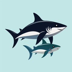 Fototapeta premium Two sharks swimming together ocean marine life